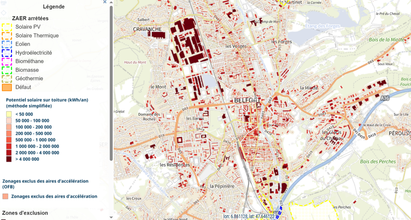 Couche potentiel solaire sur toiture méthode simplifiée par le Cerema 